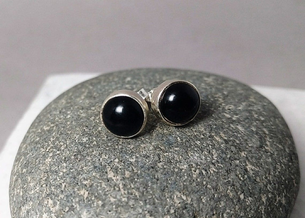 Black Onyx Silver Studs 925 Sterling Jewelry Stud Earrings Stone Round Studs, - By Tanabanacrafts