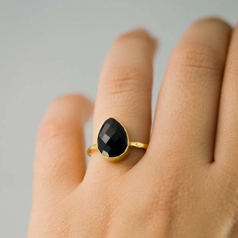 rings Black Onyx Tear Drop Statement Ring Handcrafted Jewelry Gift for her - by GIRIVAR CREATIONS