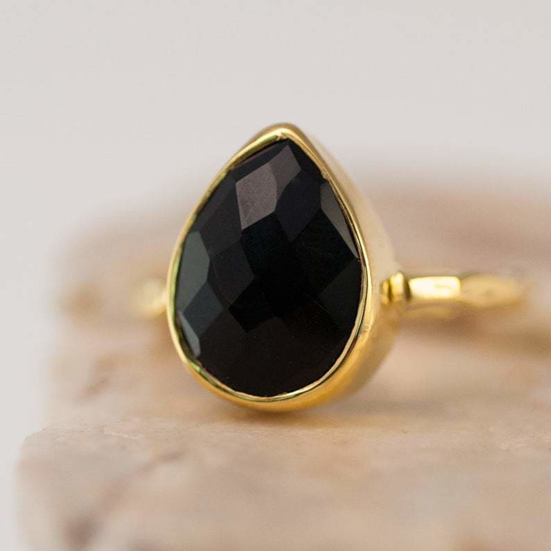 rings Black Onyx Tear Drop Statement Ring Handcrafted Jewelry Gift for her - by GIRIVAR CREATIONS