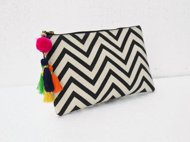 Black And White Geometric Pattern Chevron Print Make Up Or Cosmetic Bag Utility Pouch 5x9 Inches - By Vliving