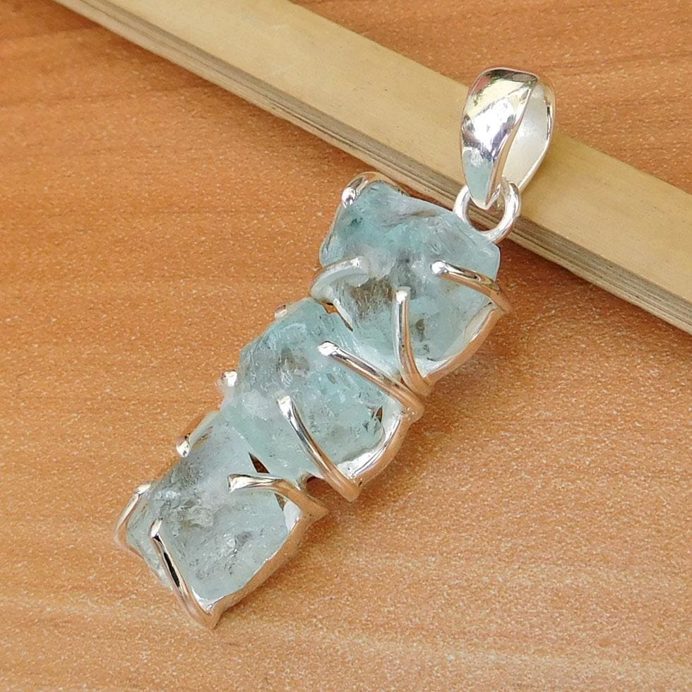 pendants Blue Aquamarine Pendant 925 Sterling Silver Crystal Nickel Free Handmade Jewelry - by Adorable Craft