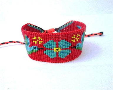 Bracelets Red and Blue Beaded Hummingbirds Flower Bracelet