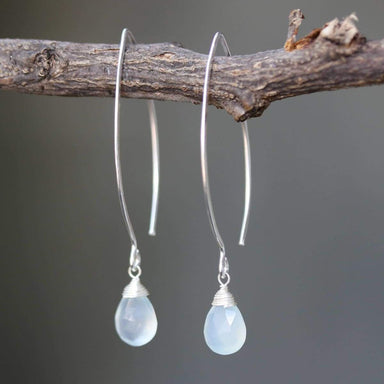Earrings Blue chalcedony pear faceted earrings with silver wire wrapped on sterling marquise ear wires(FBA)