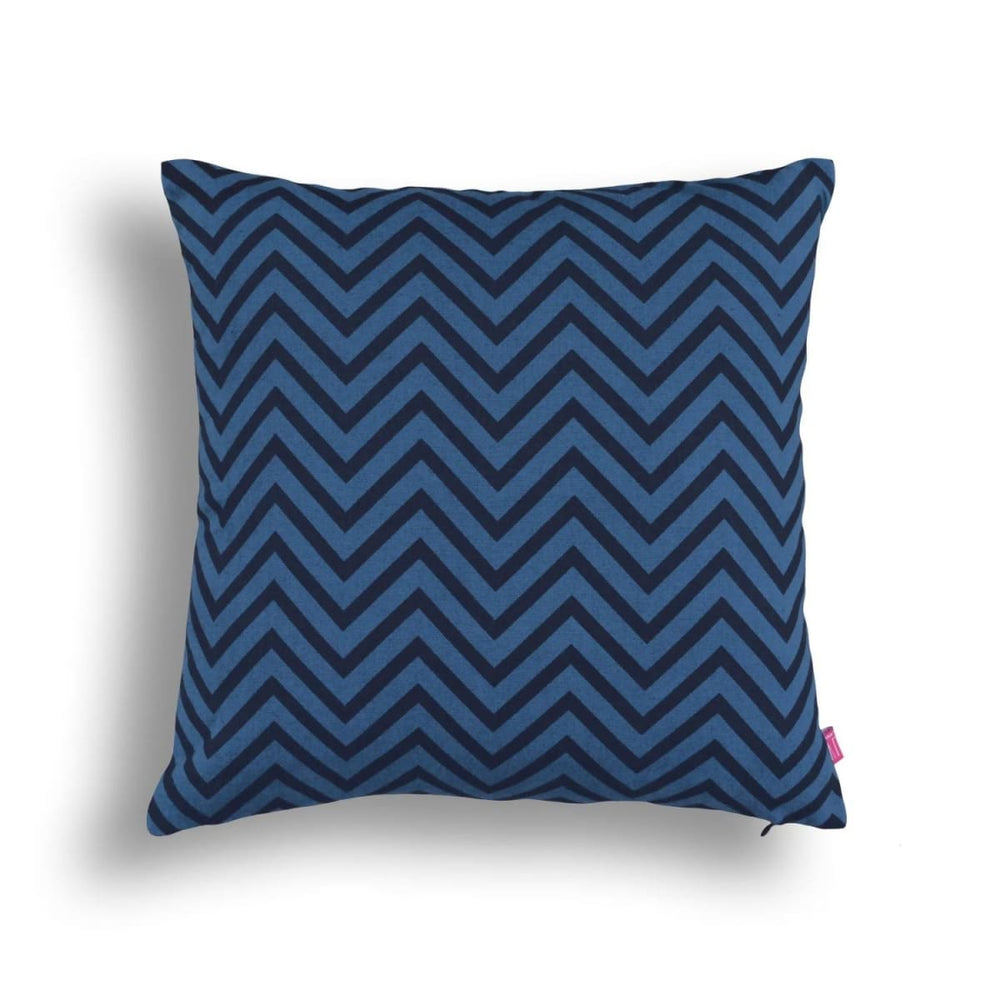 Blue Chevron Pillow Cotton Print In Back & Front Reversible Cushion Standard Size 16x16 Inches Other Sizes Available - By Vliving