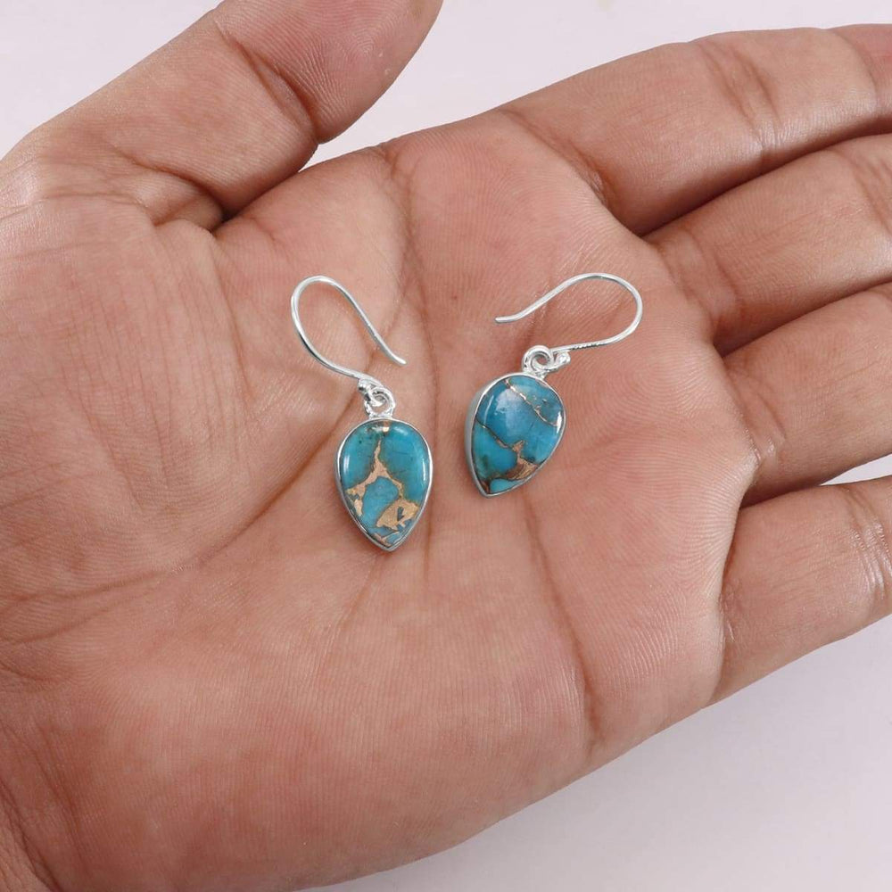 Blue Copper Turquoise 925 Sterling Silver Handmade Earring Dangle For Her Statement Minimalist