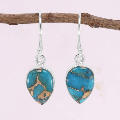 Blue Copper Turquoise 925 Sterling Silver Handmade Earring Dangle For Her Statement Minimalist