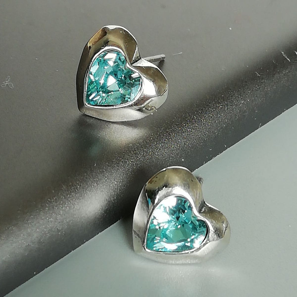 Blue Cz heart stud | Sterling silver cubic zirconia ear studs | Gift earrings | E1043 - by OneYellowButterfly