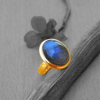 Rings Blue Fire Labradorite gold ring 14k yellow