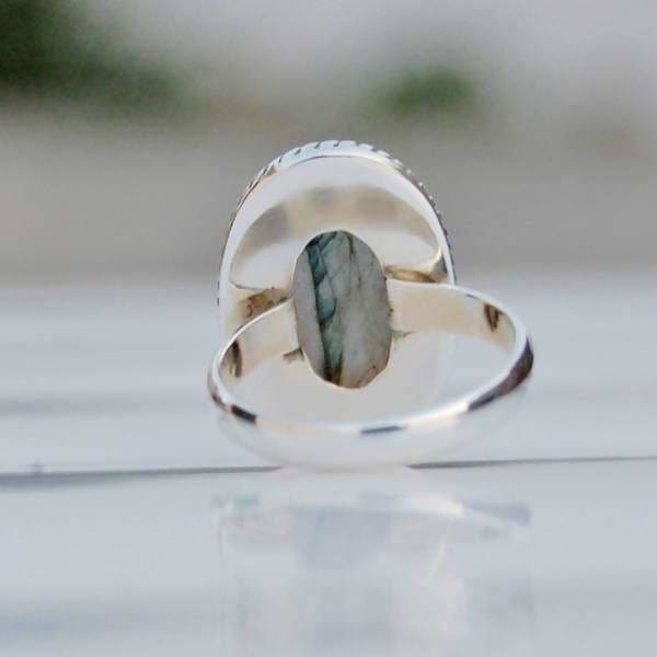 Blue Fire Labradorite Oval Silver Ring - Rings
