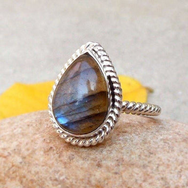 rings Blue Fire Natural Labradorite Sterling Silver Ring Pear Shape Gemstone Rings Teardrop ring - 8.5 by Finesilverstudio Jewelry
