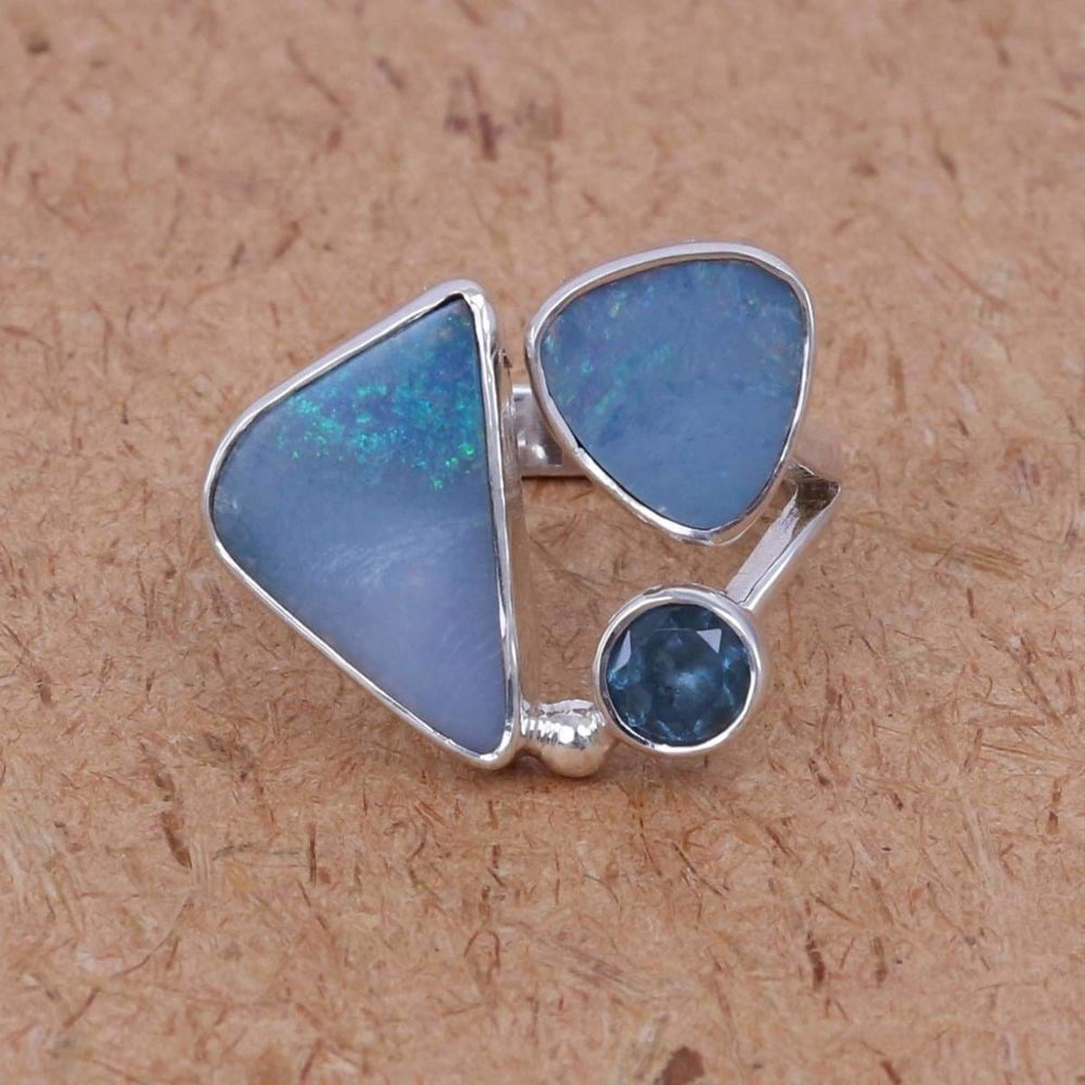 antique handmade Silver opal stone turkmen statement blue topaz ruby r 