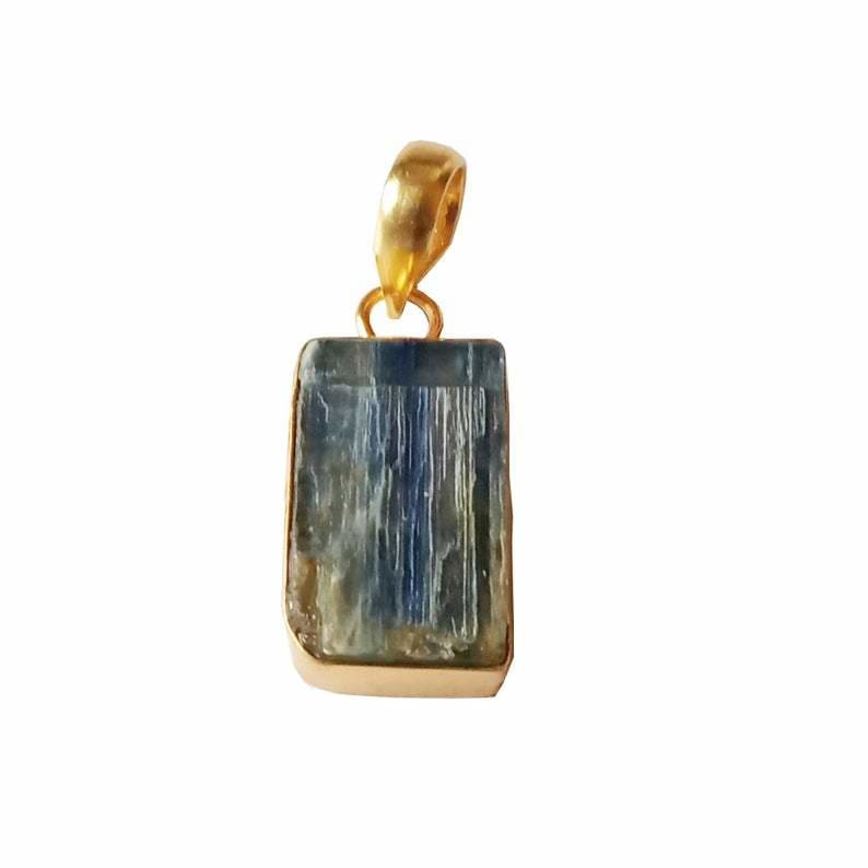 pendants Blue Kyanite Gemstone Drop Pendant 18K Gold Plated - by Krti Handicrafts