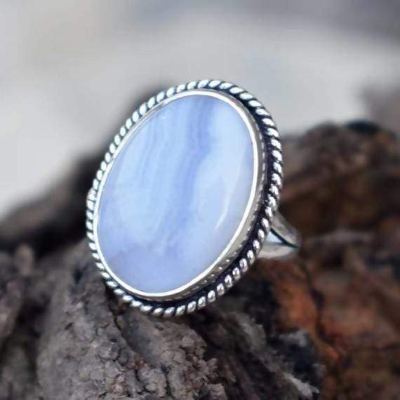 Blue Lace Agate Silver Ovla Ring - Rings