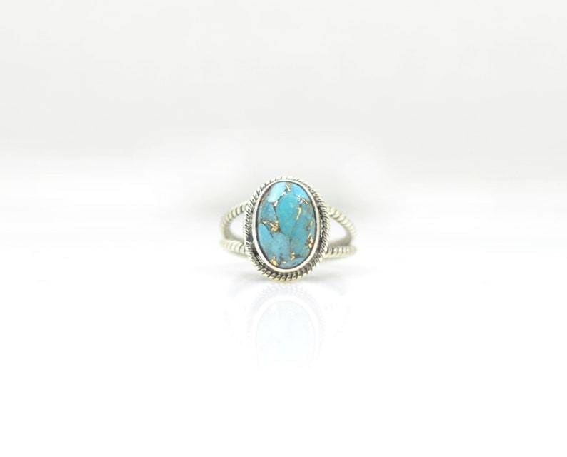 rings Blue Mojave Turquoise Ring Silver 925 Oval Gemstone Double Band Vintage Antique December Birthstone Boho Chic Ethnic Gift for Her - by