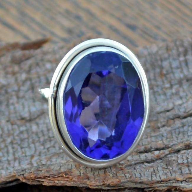 Rings Tanzanite Quartz Ring Blue 925 Sterling Silver Classic Bezel Set Gift,Quartz Ring,Blue - Title by NativeFineJewelry