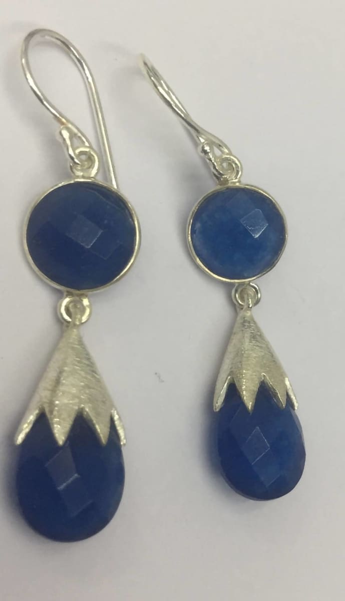 Earrings Blue Quartz Round & Briollet Shape Stone Earring - by TJ GEMS