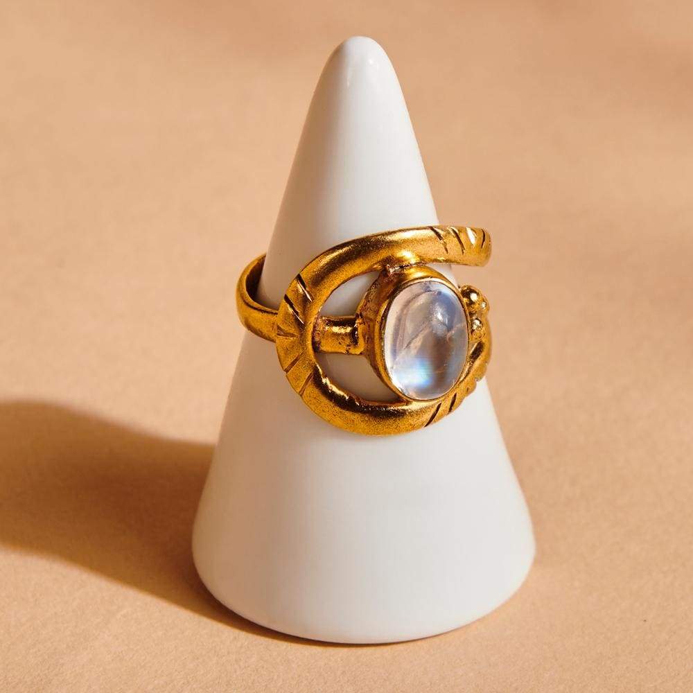Rings Blue Rainbow Moonstone 925 Sterling Silver 18K Yellow Gold Rose Filled Ring Handmade in India Gift Jewelry Gemstone ring - by Subham 