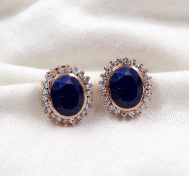 Blue Sapphire Gemstone Stud Earring 925 Silver Party Wear Jewelry Birthday Gift,christmas Gift for her - by Maya Studio