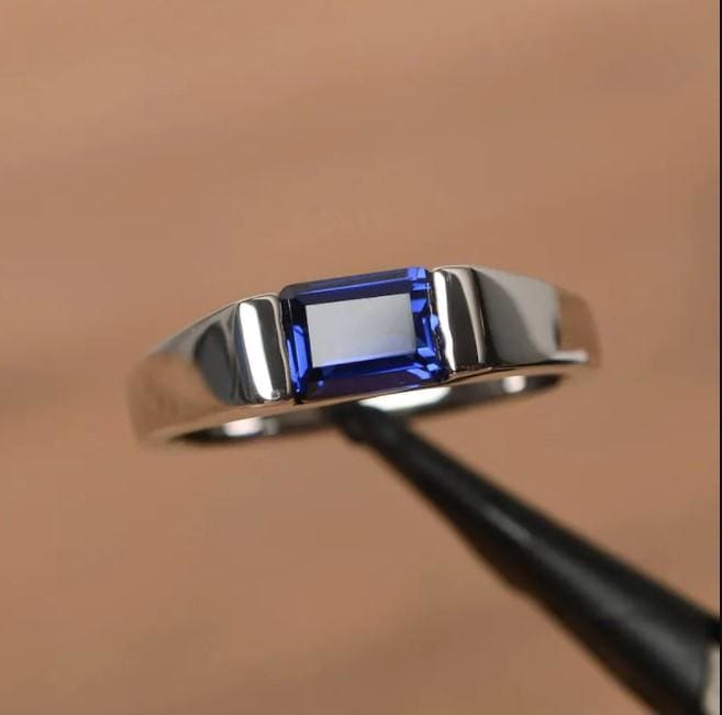 Blue sapphire proposal east west ring September Birthstone Minimalist ...