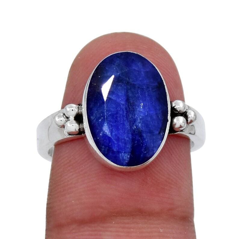 rings Blue Sapphire Sterling Silver Ring,Oval Handmade Jewelry Anniversary Gift for Women - by InishaCreation