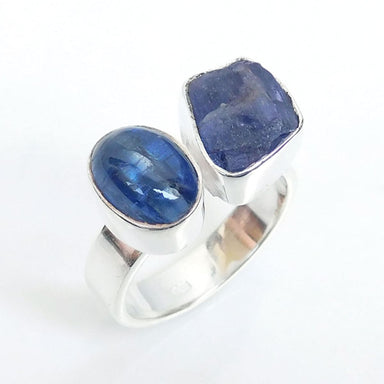 rings Blue Tanzanite & Kyanite Ring Adjustable 925 Sterling Silver Stone Nickel Free - by Adorable Craft