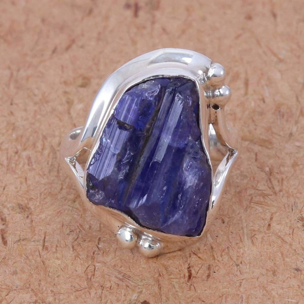 rings Blue Tanzanite Ring Raw Stone Gemstone Handmade 925 Sterling Silver Rough Men’s and Women’s Rings - by Rajtarang