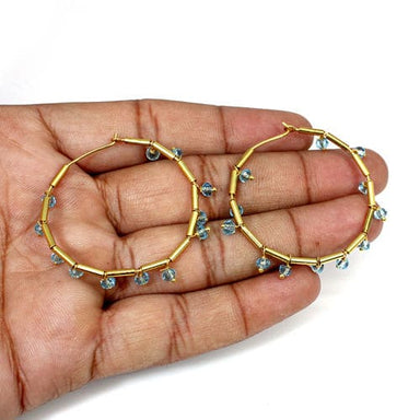 Blue Topaz Gemstone Brass Hoop Earrings - by Nehal Jewelry
