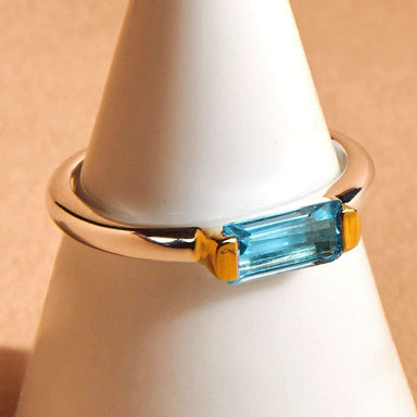 Blue Topaz Gemstone Silver Ring Engagement Ring Wedding - By Maya Studio
