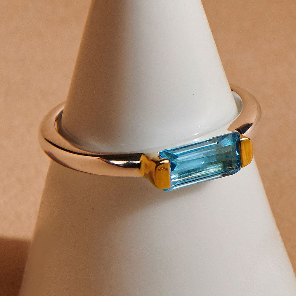 Blue Topaz Gemstone Silver Ring Engagement Ring Wedding - By Maya Studio
