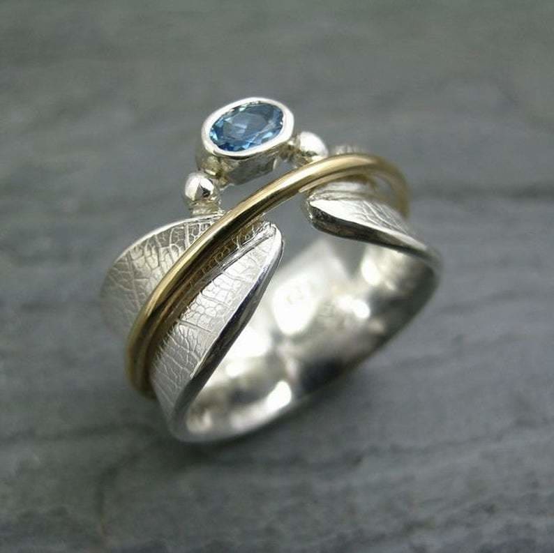 rings Blue Topaz Ring Gemstone Handmade Statement Spinner Fidget Worry Thumb Women Gift For Her - by InishaCreation