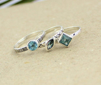 Rings blue topaz ring stackable three silver