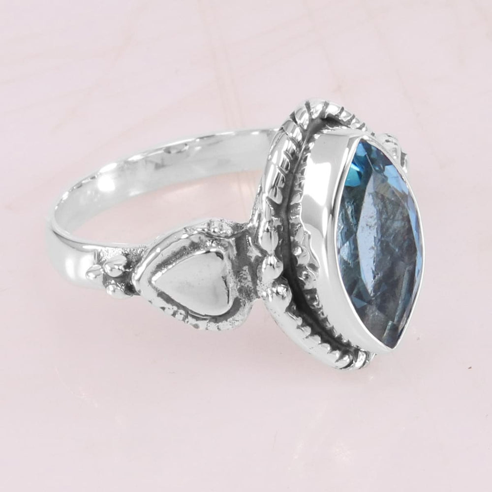 Blue Topaz Sterling Silver Ring Stackable Solitaire Engagement Gift Jewelry - by Rajtarang