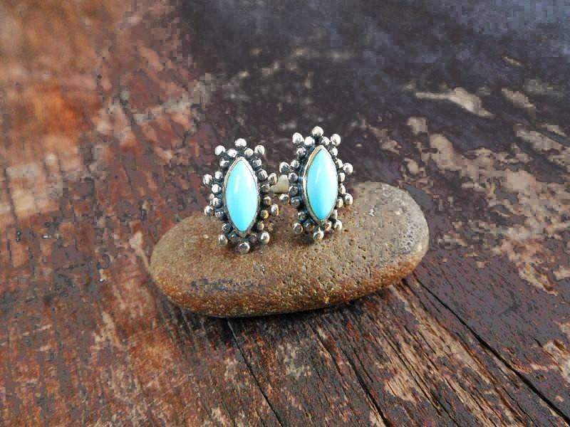 Earrings Blue Turquoise Flower Handmade Stone Womens