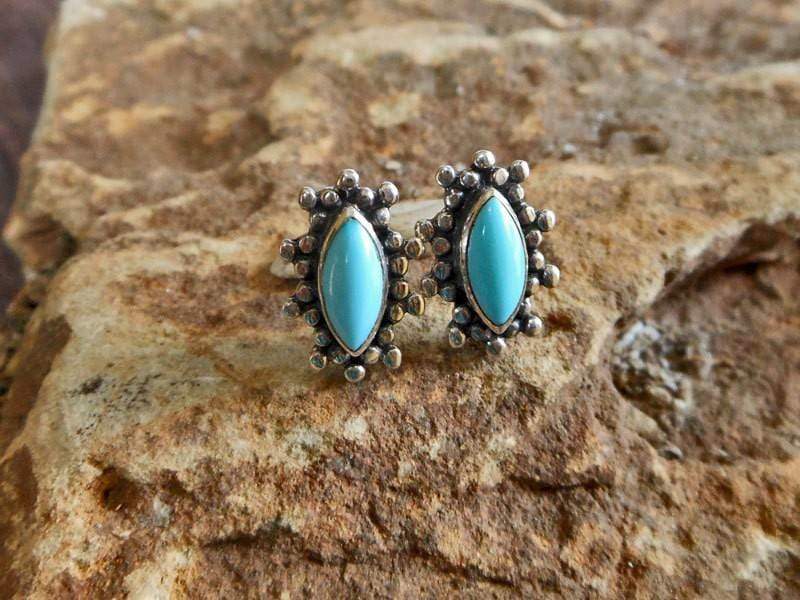 Earrings Blue Turquoise Flower Handmade Stone Womens