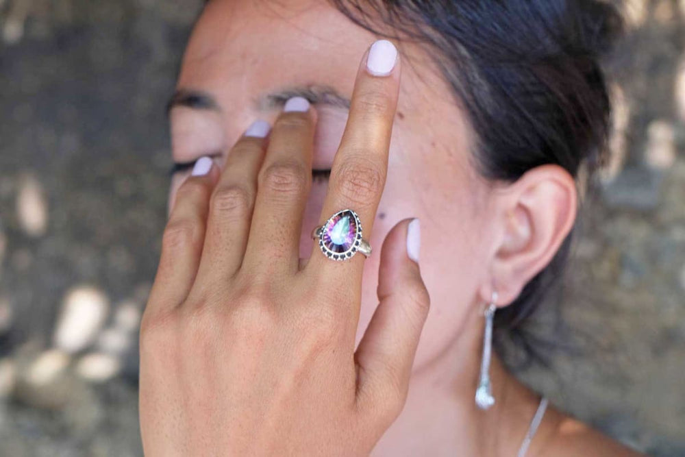 Bohemian Mystic Quartz Ring Bali Silver Stacking Rings Women Birthday Gifts - by Aurolius