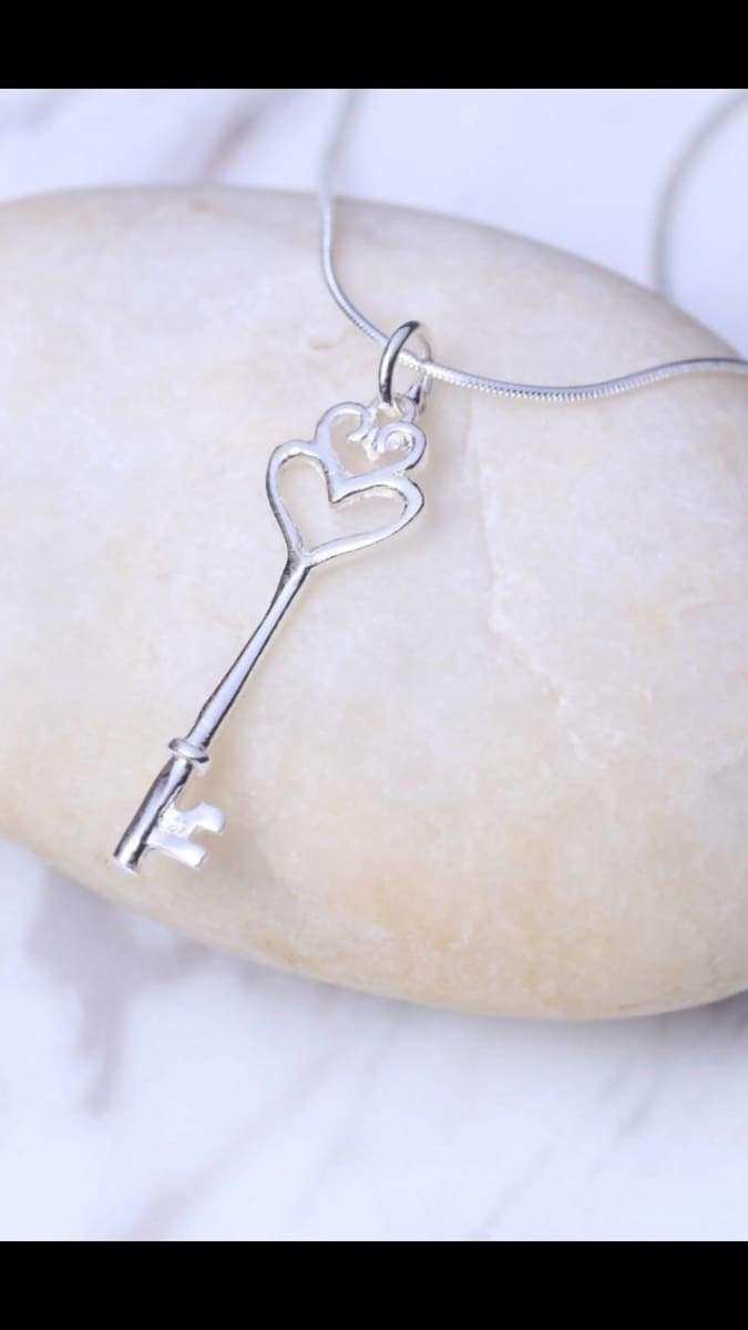 Necklaces Silver key pendant Sterling chain, necklace 925 silver Bohemian PSFN