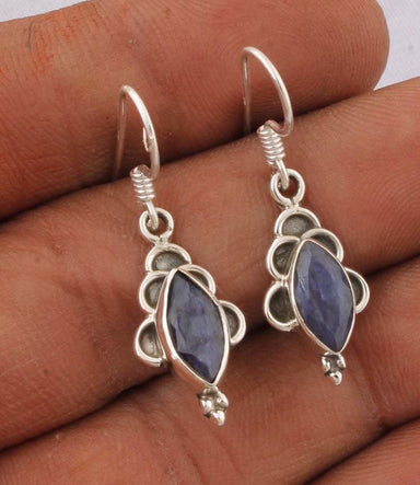 earrings Boho Amazing Blue Sapphire Gemstone 925 Sterling Silver Earring,Handmade Antique Jewelry,Gift For Him - by InishaCreation