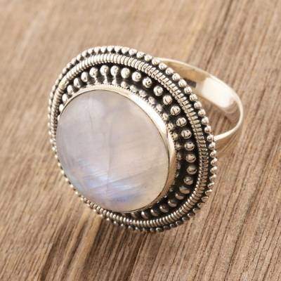 Boho Moonstone Ring Sterling Silver for Women Statement with Stone,Birthstone Gemstone Bohemian Wanderlust Jewelry - by InishaCreation