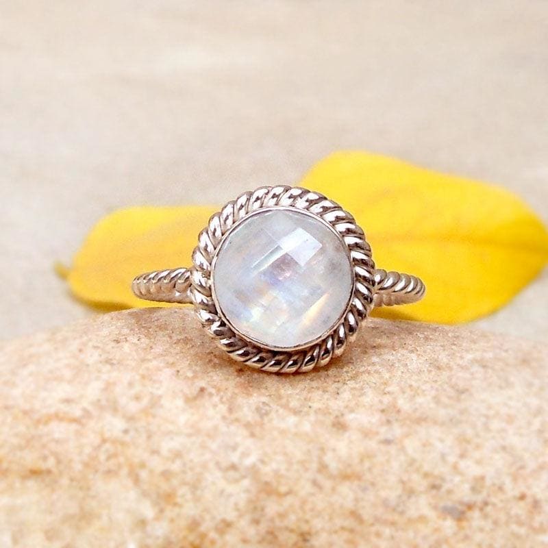 rings Boho Natural Rainbow Moonstone Faceted Cut Stone Ring,Handmade Gemstone Jewelry Christmas Gift - 7.5 by Finesilverstudio