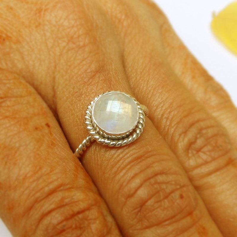 rings Boho Natural Rainbow Moonstone Faceted Cut Stone Ring,Handmade Gemstone Jewelry Christmas Gift - 8 by Finesilverstudio
