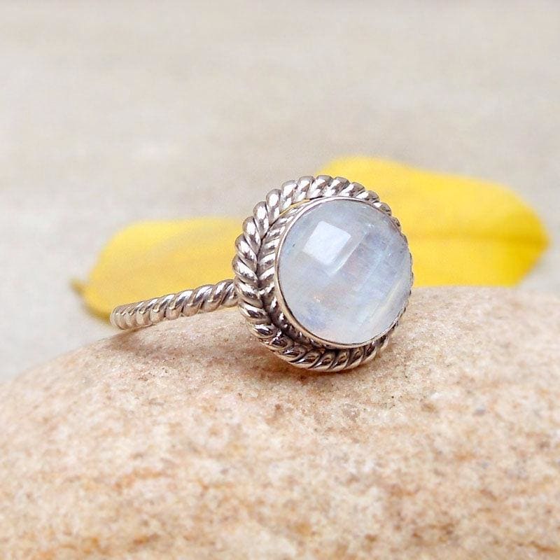 rings Boho Natural Rainbow Moonstone Faceted Cut Stone Ring,Handmade Gemstone Jewelry Christmas Gift - 6 by Finesilverstudio