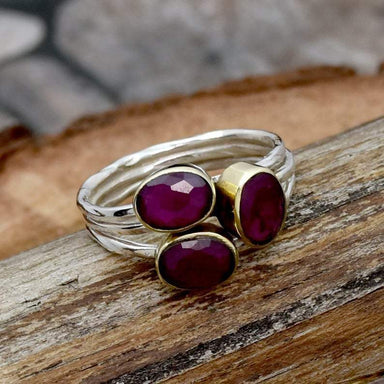 Natural Ruby Ring 925 Solid Sterling Silver Handmade for Women Boho Oval - by InishaCreation