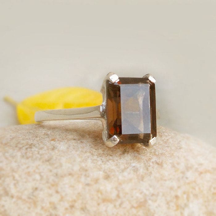 rings Boho Smokey Quartz 925 Silver Ring Rectangle Gemstone Solitaire Handmade Jewelry Gift for Her - 6.5 by Finesilverstudio