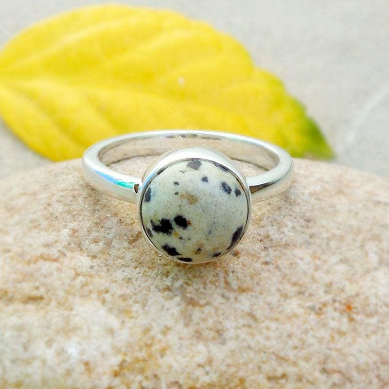 Ring Boho Sterling Silver Dalmatian Jasper Energy Stones Gift for her - 6.5 by Finesilverstudio Jewelry
