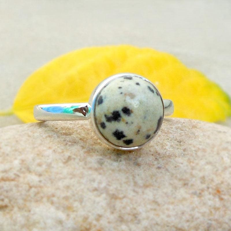 Ring Boho Sterling Silver Dalmatian Jasper Energy Stones Gift for her - 6 by Finesilverstudio Jewelry