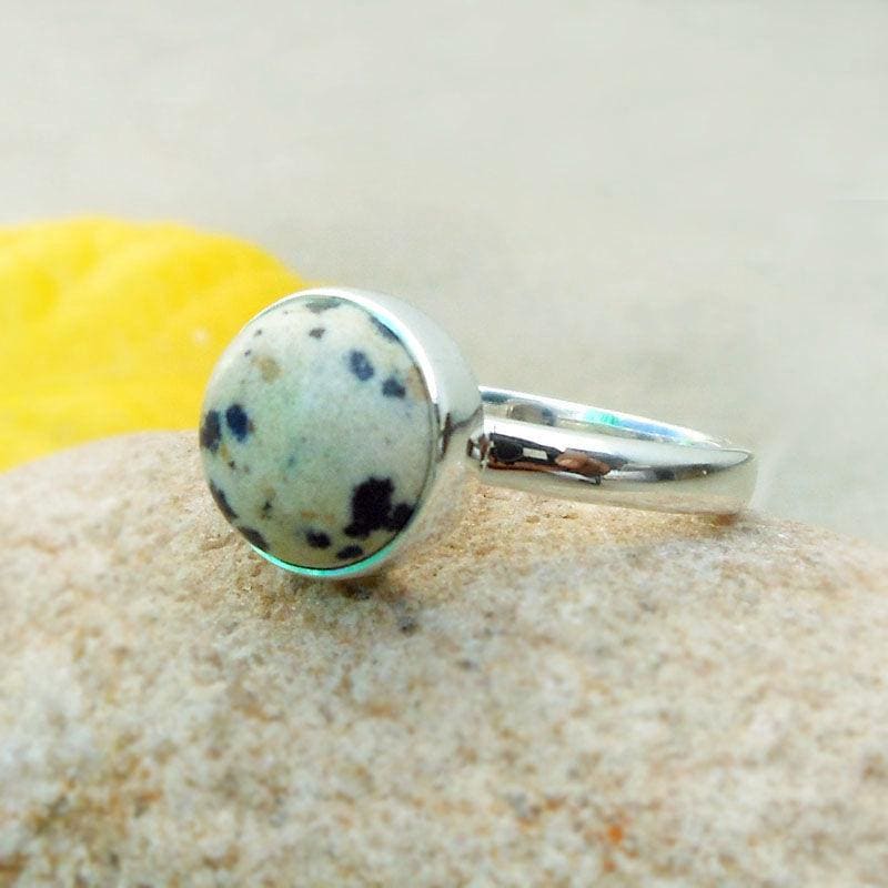 Ring Boho Sterling Silver Dalmatian Jasper Energy Stones Gift for her - 7 by Finesilverstudio Jewelry