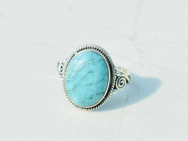 rings Boho Turquoise Sterling Silver Dainty Ring,Handmade Jewelry Christmas Gift For her - by TanaBanaCrafts