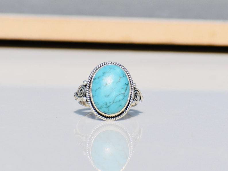 rings Boho Turquoise Sterling Silver Dainty Ring,Handmade Jewelry Christmas Gift For her - by TanaBanaCrafts