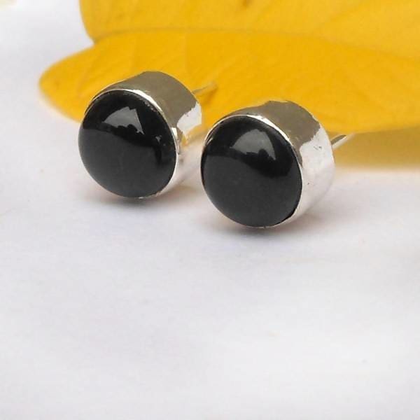 Earrings Bold Stud Earring 10mm Black Onyx Ball onyx earrings Gemstone Studs Sterling silver Women’s Round studs