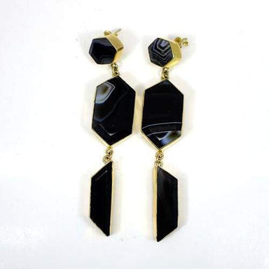 Botswana Agate Earrings- Long Earrings-Wedding Earrings-Gold Plated Brass Earrings-Handmade Dangling Earrings